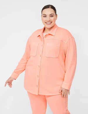 Lane Bryant LIVI Button-Front French Terry Shacket Camicie Donna Corallo | CLA7713GL