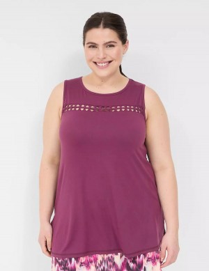 Lane Bryant LIVI Crew-Neck Macrame Canotta Donna Viola Scuro | LES9018NU