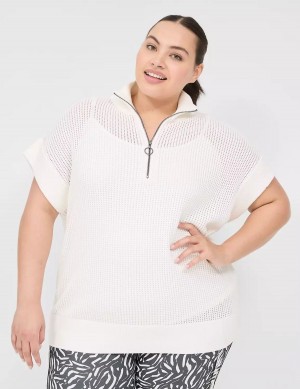 Lane Bryant LIVI Short-Sleeve Half-Zip Mesh Maglioni Donna Bianche | TVX1035RK