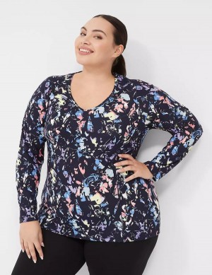 Lane Bryant LIVI Soft Long-Sleeve Recycled Tee Magliette Donna Nere Colorate | BTH1074OV