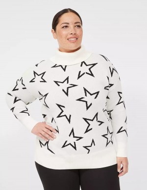 Lane Bryant LIVI Turtleneck Star Maglioni Donna Crema Nere | DVP1844OL