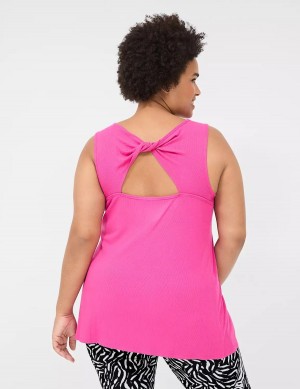 Lane Bryant LIVI Twist-Back Rib Canotta Donna Fucsia Rosa | MZB7236HH