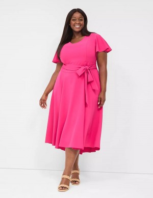 Lane Bryant Lena V-Neck High-Low Abito Midi Donna Rosa | IAX8891PJ