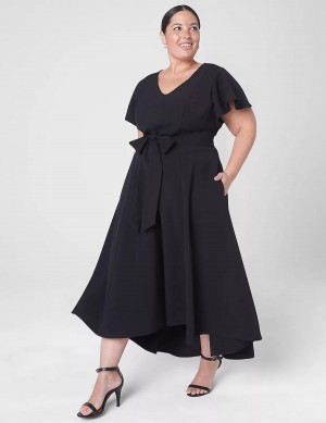 Lane Bryant Lena V-Neck High-Low Abito Midi Donna Nere | WCG1027DP