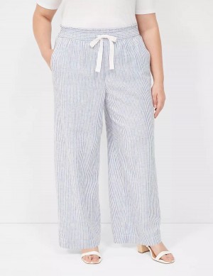 Lane Bryant Linen Stripe Wide Leg Pantaloni Donna Blu Strisce | BIH265WK