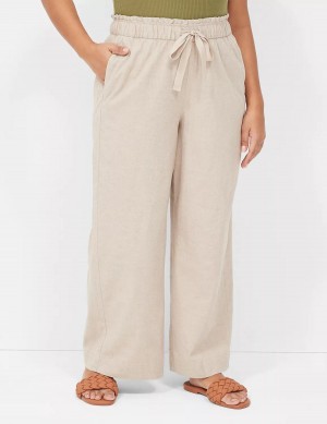 Lane Bryant Linen Wide Leg Pantaloni Donna Beige | MUR2250JE