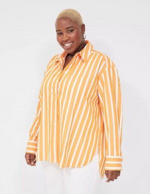 Lane Bryant Long-Sleeve Button-Down Boyfriend Camicie Donna Arancioni Strisce | WGJ168GH