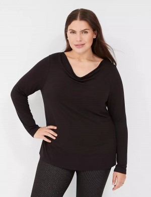 Lane Bryant Long-Sleeve Drape-Neck Top Magliette Donna Nere | RAB2865OL