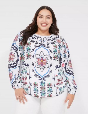 Lane Bryant Long-Sleeve Peasant Camicetta Donna Bianche Colorate | GLW8831AP