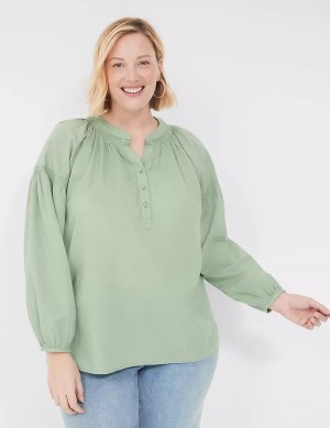 Lane Bryant Long-Sleeve Split-Neck Popover Camicie Donna Verdi Chiaro | UDD8642JI