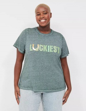 Lane Bryant Luckiest Burnout Graphic Tee Magliette Donna Verdi | XQC1523ET