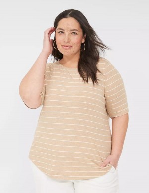 Lane Bryant Lurex Perfect Sleeve Crew-Neck Tee Magliette Donna Marroni Strisce | QQZ9723RP