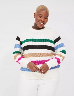 Lane Bryant Lurex Stripe Crew-Neck Maglioni Donna Bianche Strisce | LHE3311UO