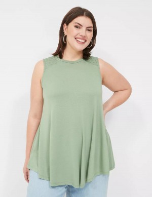 Lane Bryant Max Swing High-Neck Smocked-Shoulder Tunic Magliette Donna Verdi Chiaro | VHX6898QF