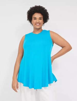 Lane Bryant Max Swing High-Neck Smocked-Shoulder Tunic Magliette Donna Blu | YUV7622YZ