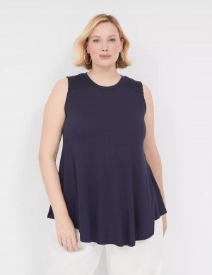 Lane Bryant Max Swing High-Neck Smocked-Shoulder Tunic Magliette Donna Blu | SMT6890JL