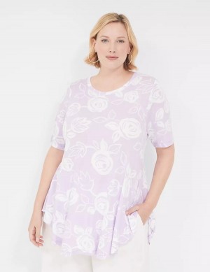 Lane Bryant Max Swing Perfect Sleeve Crew-Neck Tee Magliette Donna Bianche Viola | QTX4813NM