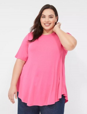 Lane Bryant Max Swing Perfect Sleeve Crew-Neck Tee Magliette Donna Rosa | BHE3314RO