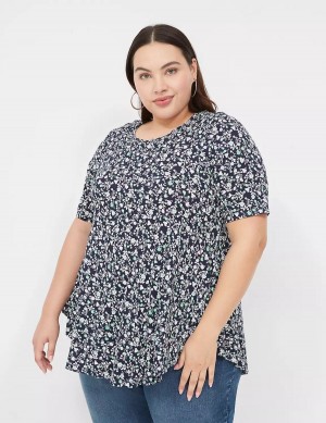 Lane Bryant Max Swing Perfect Sleeve Crew-Neck Tee Magliette Donna Blu Marino Verdi | QQT1558QM