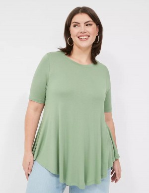 Lane Bryant Max Swing Perfect Sleeve Crew-Neck Tee Magliette Donna Verdi Chiaro | EGG4066UL