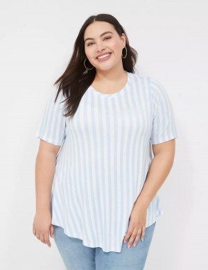 Lane Bryant Max Swing Perfect Sleeve Crew-Neck Tee Magliette Donna Blu Chiaro Strisce | CBV1567LG