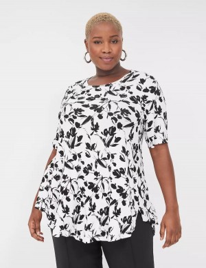 Lane Bryant Max Swing Perfect Sleeve Crew-Neck Tee Magliette Donna Nere Bianche | TFO1198BO