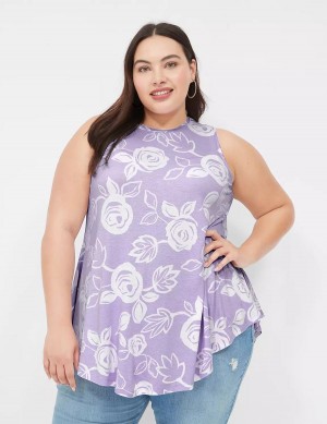 Lane Bryant Max Swing Sleeveless High-Neck Tunic Magliette Donna Bianche Viola | UOQ3895JP