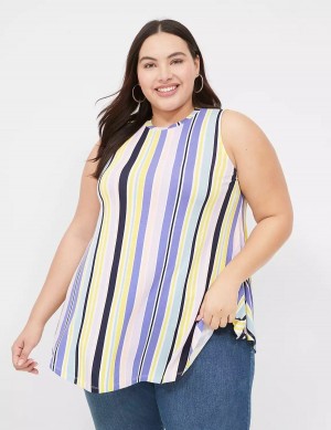 Lane Bryant Max Swing Sleeveless High-Neck Tunic Magliette Donna Viola Colorate Strisce | LFC3118ZI