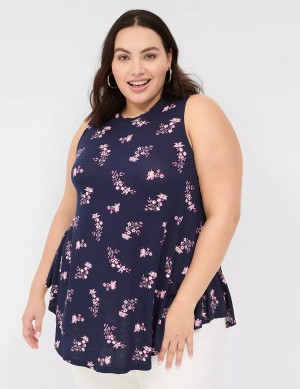 Lane Bryant Max Swing Sleeveless High-Neck Tunic Magliette Donna Rosa Blu Marino | XZK387FC