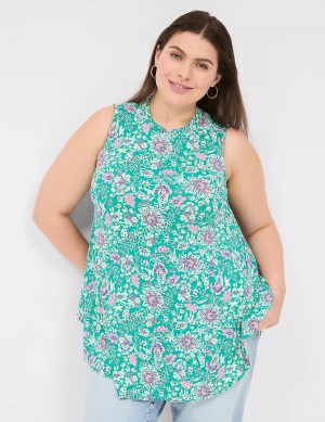 Lane Bryant Max Swing Sleeveless High-Neck Tunic Magliette Donna Verde Acqua Chiaro | DSM4523DB