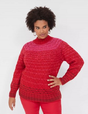 Lane Bryant Mock-Neck Cable Maglioni Donna Rosse | RMI232CW