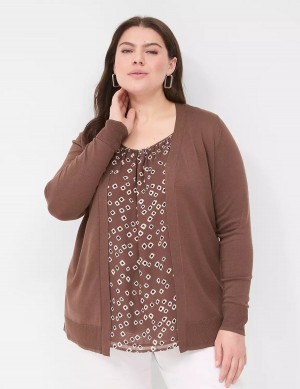 Lane Bryant Modern Long-Sleeve Open-Front Cardigan Donna Marroni | WFT4731VJ