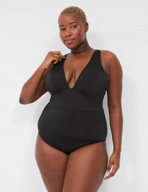 Lane Bryant No-Wire Plunge One-Piece Costumi Da Bagno Donna Nere | KRK3926SB