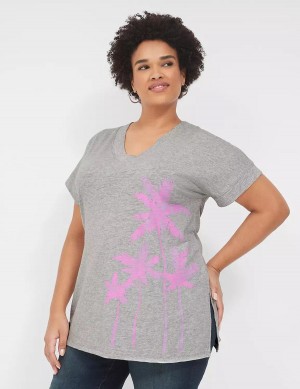 Lane Bryant Palm Trees Graphic Easy Tunic Magliette Donna Grigie | KKI9986CL