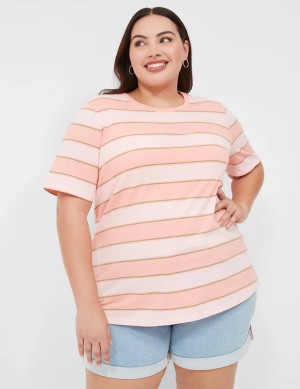 Lane Bryant Perfect Sleeve Crew-Neck Tee Magliette Donna Arancioni Strisce | OFC891II