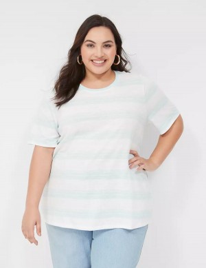 Lane Bryant Perfect Sleeve Crew-Neck Tee Magliette Donna Verdi Bianche | KLU9019FC