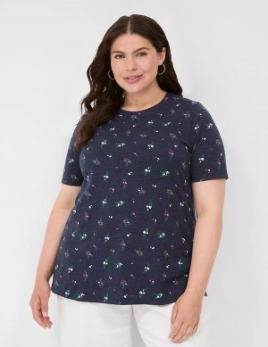 Lane Bryant Perfect Sleeve Crew-Neck Tee Magliette Donna Blu Marino | BSS9370ZF