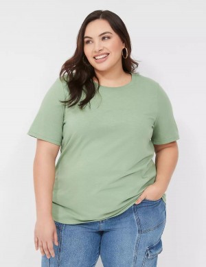 Lane Bryant Perfect Sleeve Crew-Neck Tee Magliette Donna Verdi Chiaro | DAF10081HN