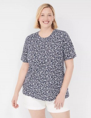 Lane Bryant Perfect Sleeve Crew-Neck Tee Magliette Donna Blu Viola | WRT923XD