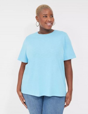 Lane Bryant Perfect Sleeve Crew-Neck Tee Magliette Donna Blu | IYT2460ZY