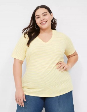 Lane Bryant Perfect Sleeve V-Neck Tee Magliette Donna Gialle Strisce | GBQ4359AS