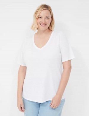 Lane Bryant Perfect Sleeve V-Neck Tee Magliette Donna Bianche | OOP1253WV