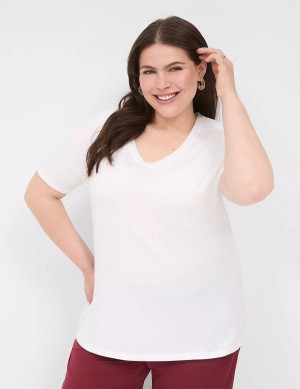 Lane Bryant Perfect Sleeve V-Neck Tee Magliette Donna Bianche | HOY3690CV