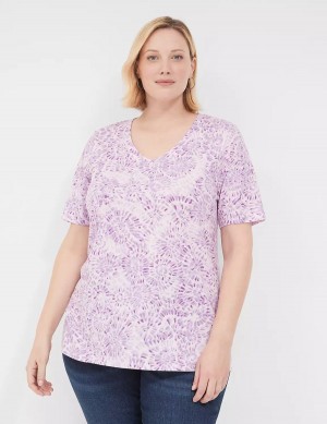 Lane Bryant Perfect Sleeve V-Neck Tee Magliette Donna Viola | QBY3620RL