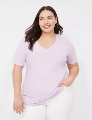 Lane Bryant Perfect Sleeve V-Neck Tee Magliette Donna Viola | WJG2072DZ