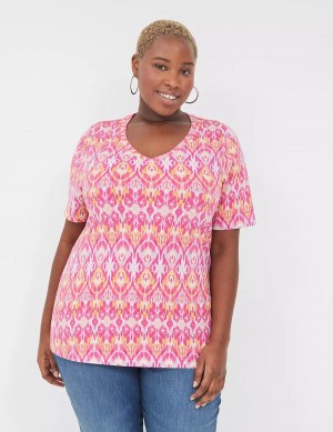 Lane Bryant Perfect Sleeve V-Neck Tee Magliette Donna Rosa | OWZ9979IJ