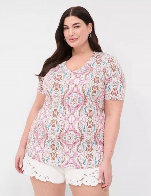 Lane Bryant Perfect Sleeve V-Neck Tee Magliette Donna Rosa | UIR4868SS