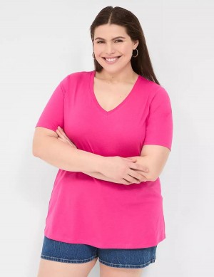 Lane Bryant Perfect Sleeve V-Neck Tee Magliette Donna Rosa | UQT2799BE