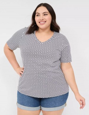 Lane Bryant Perfect Sleeve V-Neck Tee Magliette Donna Blu Marino | JPG8170DA