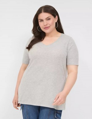 Lane Bryant Perfect Sleeve V-Neck Tee Magliette Donna Grigie Chiaro | LAR2739SB